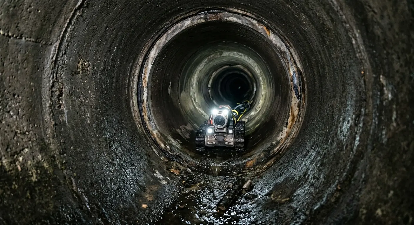 Robotic sewer camera inspecting pipe interior for Sewer Line Repair in Muskegon Heights